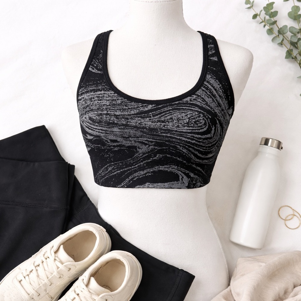 Athleta Sports Bra Black Textured Cross Back Medium Sculpt Support Athletic Top